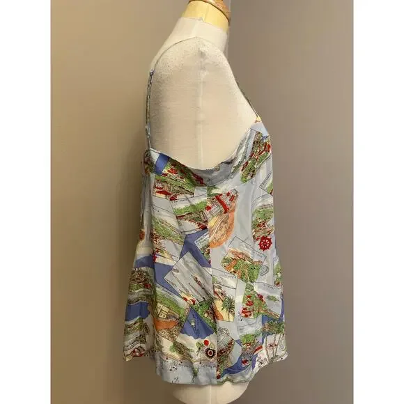 Maeve Anthropologie 100% Silk Souvenir Cami Blue Motif Sz 12 - Picture 5 of 8